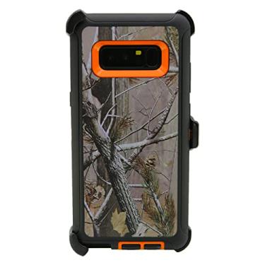 Imagem de WallSkiN Capa para Galaxy Note 8 (16.0 cm) Heavy Duty Full Body Military Grade Drop Protection Carry Cover Holder | Coldre para homens cinto com suporte de clipe – Camuflagem/Laranja