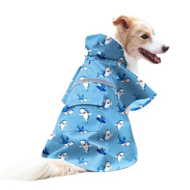 Imagem de DELIFUR Capa de chuva grande para cães – Poncho de chuva impermeável para cães ajustável de camada dupla com capuz para cães médios e grandes projetado com tira refletiva com orifício de coleira