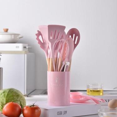 Imagem de Kit 12 Utensílios de Cozinha em Silicone Cabo de Madeira Cozinha Moder