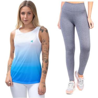 Imagem de Kit Calça Legging Feminina Camisa Regata Cavada Blusa Sem Transparênci