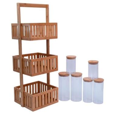 Imagem de Kit organizador multiuso 3 andares, 6 potes de vidro - Oikos, U, NATUR