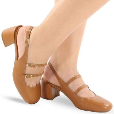 Imagem de Sapato Scarpin Feminino Slingback Salto Grosso P121 - Modarpe, Marrom,