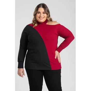Imagem de Blusa Feminina Plus SIize Ribana Canela Ombro Vazado Detalhe Contrasta