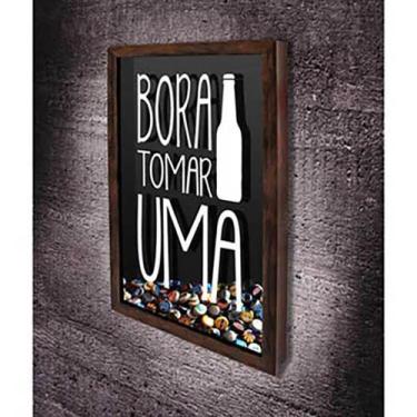 Imagem de Quadro Porta Tampinhas  Bora tomar uma  - Quadro Novo, 26x36, Marrom