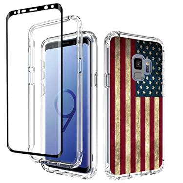 Imagem de Yodueiv Capa para Galaxy S9, Samsung S9 SM-G960U com protetor de tela de vidro temperado, capa protetora para celular com estampa de bandeira transparente de corpo inteiro para Samsung Galaxy S9