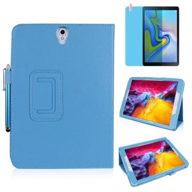Imagem de Capa de couro fina para Samsung Galaxy Tab S4 10,5 polegadas 2018 (SM-T830 T835 T837), suporte de vários ângulos, capa protetora completa para tablet com caneta Stylus, película de tela (azul celeste)