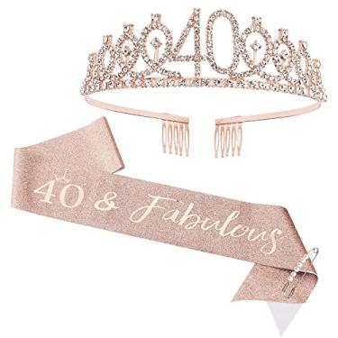 Imagem de CIEHER Conjunto de coroa de aniversário de 40 anos + faixa + broche de pérola para mulheres, tiara, presentes para amigos, decorações de festa e lembrancinhas