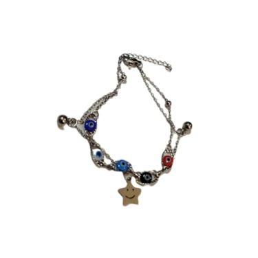 Imagem de Pulseira Em Aço Inox Olho Grego Estrela Com Pingentes (Prateado)