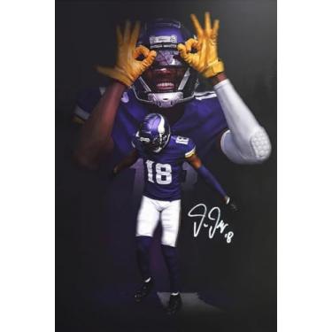 Imagem de WHZKCYH Pôster de futebol americano vikings esportivo para crianças, presente divertido de aniversário, Natal, Justin Jefferson, rugby, estrela, pôsteres em tela, imagem para decoração de quarto