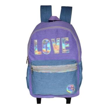 Imagem de Mochila Escolar Infantil E Juvenil De Rodinhas Love Denlex Holográfica