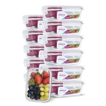Imagem de KIT 12 Potes Vidro Herméticos Retangular 370ml Vermelho - U4HOME