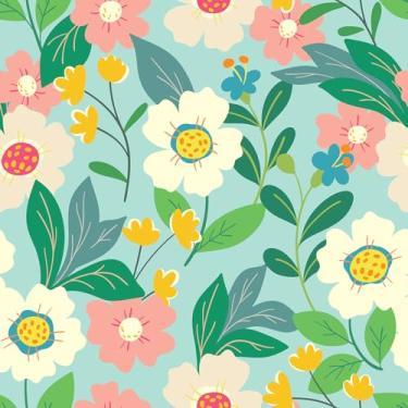 Imagem de CHIHUT Papel de parede de contato floral azul celeste, papel de parede autoadesivo floral pré-colado para quarto, banheiro, flores silvestres, folha verde, papel de parede decorativo para paredes 43 x