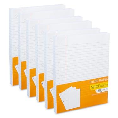 Imagem de Papel para caderno, pautado largo, folhas soltas, pautado, papel pautado, para 3 fichários - 26,7 cm x 20,3 cm, para estudantes, faculdade, escola - 150 folhas - (pacote com 6)