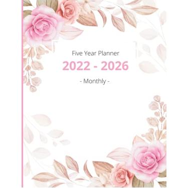 Imagem de 2022-2026 Five Year Planner: 60 Month Calendar and Organizer | Beautiful hand-drawing flowers | 5 Year Monthly Agenda 2022, 2023, 2024, 2025, 2026 | Watercolor Cover 8.5" x 11" in