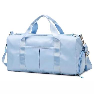 Imagem de Bolsa de viagem masculina e feminina com compartimento para sapatos esportiva bolsa de ginástica bolsa de ombro noturna de fim de semana, Azul 1, Large