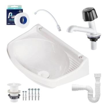 Imagem de Pia Lavatorio Plastico 5,5l+ Torneira + Engate + Sifao - Metasul, Bran