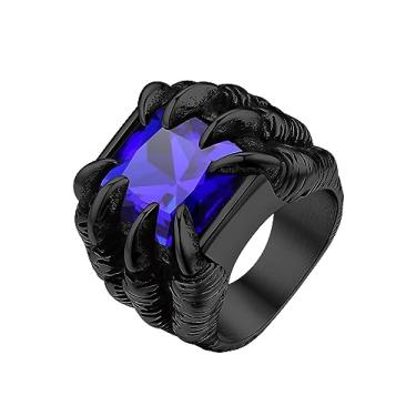 Imagem de ChainsProMax Anéis masculinos de aço inoxidável, anel de garra de dragão com pedra preciosa motociclista punk, banhado a ouro/caixa de presente preta, Metal, não conhecido