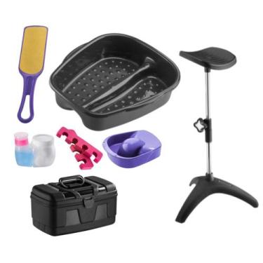 Imagem de Kit Manicure Pedicure Tripé Maleta Tigela mão Bacia Pés Lixa Separador