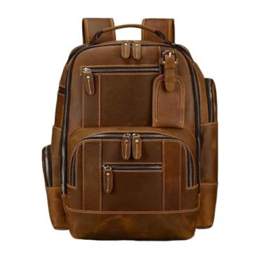 Imagem de Mochila de qualidade para homens mochila de couro retro luxo moda mochila de viagem para homens mochila de couro(C Brown)