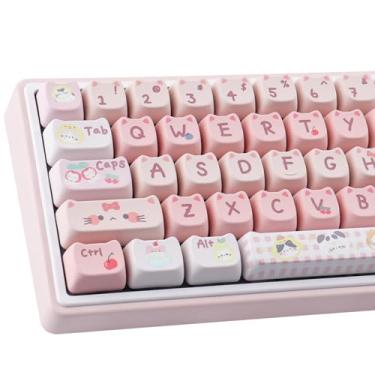 Imagem de TYRIXKI Teclas PBT 140 Teclas Rosa Meow Meow Cat Teclas Sublimação Fofa Perfil Mao Teclado Personalizado para Teclados Cherry Gateron MX Swithes Mecânicos Gaming