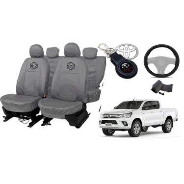 Imagem de Kit capa couro cinza Hilux 13-16 + chaveiro top - ferro tech br