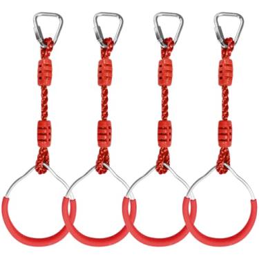 Imagem de Backyard Ninja Rings Playground Training Equipment Gymnastic Rings Gym Rings - Swing Monkey Bars Ring, Kids Obstacle Course Accessories Playground Equipment Climbing Rings for Ninja Slackline (4 Red)