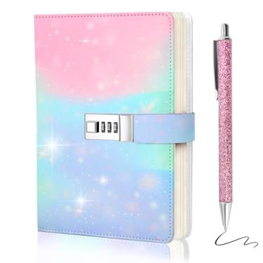 Imagem de Kifredwo Diário com cadeado para meninas, diário A5 com cadeado - 192 páginas, diário para meninas adolescentes, material para meninas de 10 a 12 anos, kit de diário para meninas de 8 a 12 anos com