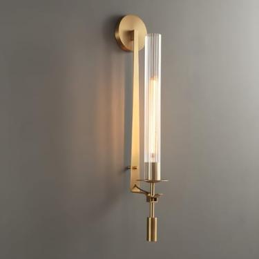 Imagem de LIGHTLAND Arandela Dourada, Luminária De Parede Moderna De Vidro E Metal De 28 Polegadas, Luminária De Parede Para Sala De Estar, Quarto E Corredor (Pacote Com 1)