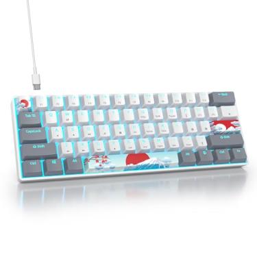 Imagem de surmen Teclado mecânico para jogos 60% com fio, 61 teclas retroiluminadas, ultracompacto, teclado de escritório com interruptor vermelho linear para PC/Mac Gamer, digitador (61 cinza branco)