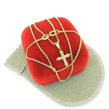 Imagem de Corrente Feminina 50Cm 0.8Mm Cruz Folheada Ouro Cr855 - Wnbijouterias