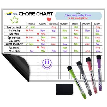 Imagem de Tabela de tarefas magnéticas para adultos e várias crianças – Quadro de tarefas apagáveis a seco de 43 x 30 cm para geladeira – 4 marcadores de ponta fina e grande borracha – Tabela de responsabilidade, recompensas e comportamento para crianças e adolescentes