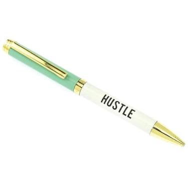 Imagem de Graphique Caneta"Hustle", caneta esferográfica de tinta preta recarregável com acabamento dourado, mensagem"Hustle" e caixa de presente correspondente, é um presente bonito e exclusivo