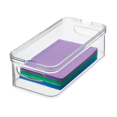 Imagem de iDesign 71380EU Armário e Geladeira, Plástico Empilhável, Caixa de Armazenamento de Cozinha com Tampa e Inserção, Transparente/Branco, 32 x 16 x 10 cm