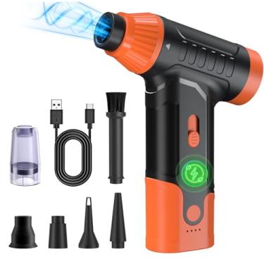 Imagem de Espanador de ar elétrico para PC - Espanador de ar comprimido para limpeza de teclado, mini soprador recarregável de 110.000 RPM para computador (laranja)