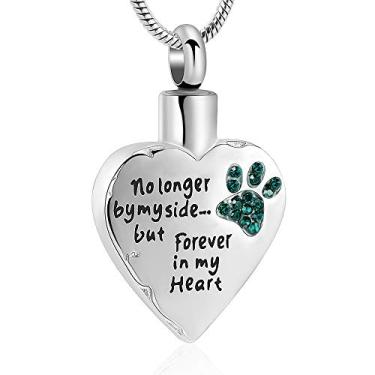 Imagem de Colar de urna de cremação com medalhão esculpido em meu coração Memorial Jewelia No Longer by My Side, But Forever in My Heart para cães e gatos Verde