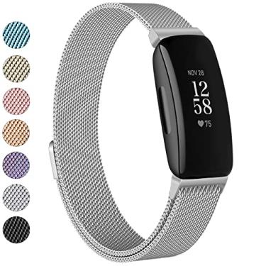 Imagem de Vanjua Para Fitbit Inspire 2 Bandas Mulheres Homens, Aço Inoxidável Metal Malha Loop Ajustável Pulseira Magnética Substituição para Fitbit Inspire 2 Fitness Tracker (Grande, Prata)