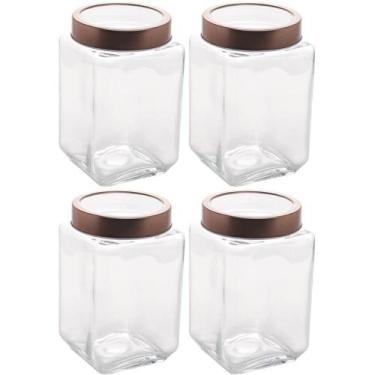 Imagem de Kit 4 Potes Porta Mantimentos de Vidro 1,7L Tampa Metal Rose Gold Lyor