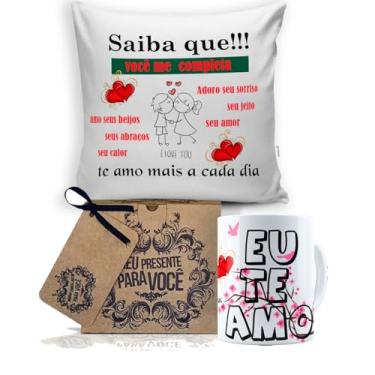 Imagem de Almofada 40X40 + Caneca Branca Mundo Dos Namorados, Saiba Que Eu Te Amo, Saiba Que!!! Voc� Me Completa, Te Amo Mais a Cada Dia