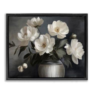 Imagem de Stupell Industries Moody Vaso de flor branco preto emoldurado tela flutuante arte design de parede por Kim Allen, 30 x 25