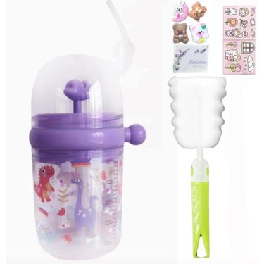 Imagem de viva story Garrafa de água spray baleia azul praia com canudo divertido copo de bebida copo de plástico de desenho animado para festa de piquenique presente de aniversário (dinossauro roxo, 250 ml)