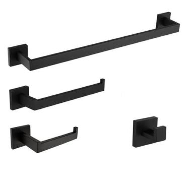 Imagem de Conjunto de Toalheiro e Saboneteira TP em Aço Inox 304 Preto - Kit com 4 Peças