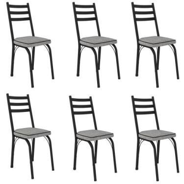 Imagem de Kit 6 Cadeiras Para Cozinha Tubular D-13 Nara De Aço Preto-grafiato - 