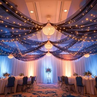 Imagem de 6 painéis, cortinas de teto pretas com luzes para casamentos, cortinas de barraca de 1,5 m x 9 m, cortinas transparentes para fotos de casamento, cortinas transparentes de teto, decorações de