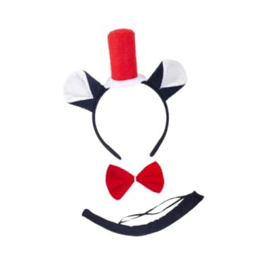 Imagem de YIJU Acessórios para fantasia de cosplay de gato, kit de Halloween animal para bailes de máscaras de carnaval, Chapéu Vermelho