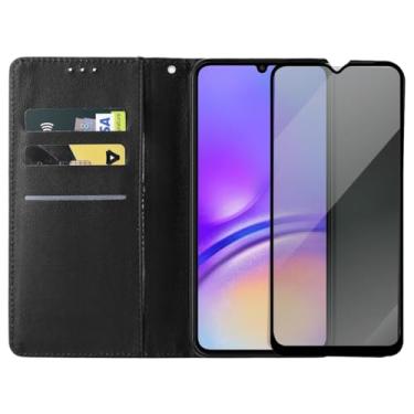 Imagem de Capa Carteira Galaxy S23 Plus com Suporte, Flip Case + Película de Vidro 3D Privacidade Anti-Spy, Preta