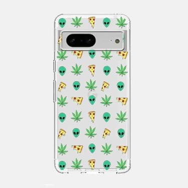 Imagem de Blingy's Capa para Google Pixel 7a, estilo alienígena cannabis engraçado com padrão de cânhamo de pizza design psicodélico transparente macio capa protetora transparente transparente compatível com Google Pixel 7a (cannabis alien)