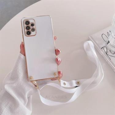 Imagem de Capa de silicone com cordão para Samsung Galaxy A54 A34 A24 A14 4G 5G A04 M52 M54 M14 M23 M13, ZBBGS branca, para Samsung M13 (4G 5G)