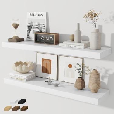 Imagem de Prateleiras flutuantes para parede, conjunto de 2 prateleiras flutuantes de 91 cm, prateleira de madeira rústica montada na parede para banheiro, sala de estar, quarto e cozinha, prateleira suspensa