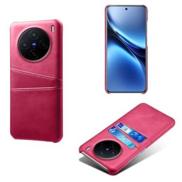 Imagem de Capas Compatível com VIVO X200 5G,Caso de couro PU-Tampa de telefone a prova de choque com 2 slots de cartão,Proteção anti-impressão digital e anti-gota-Rose Red