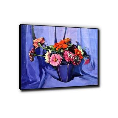 Imagem de Jane Peterson: "Zinnias". Reprodução de arte de parede em tela de pintura famosa Pronto para pendurar quadros de parede modernos para sala de estar 30 x 38 cm moldura preta